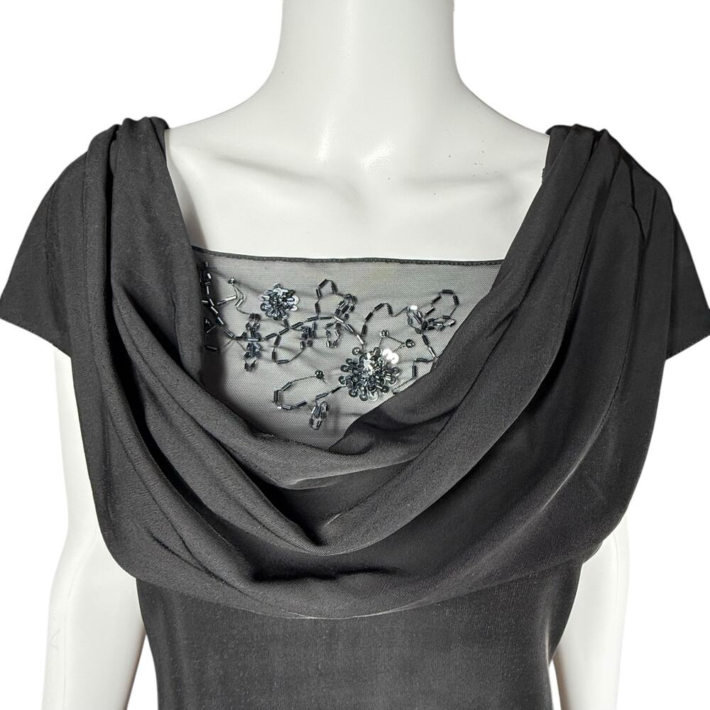 Vintage 1990s Patro Cowl Neck Sequin Beaded Mesh Black Cocktail Dress XL NWT - Picture 2 of 5